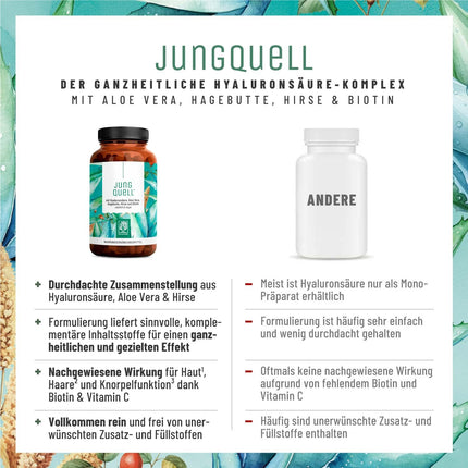 NATURTREU® hialuronskābes kapsulas ar 500 mg augstas devas hialuronskābes ar alveju, biotīnu un C vitamīnu - 90 kapsulas ādai* un locītavām** - dabīgas un vegānas