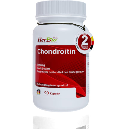 Hondroitīns 90 kapsulas pa 500 mg katra - Augsta hondroitīna deva - Laboratorijā pārbaudīts - Bez nevēlamām piedevām - Augstākās kvalitātes uztura bagātinātājs optimālai labsajūtai