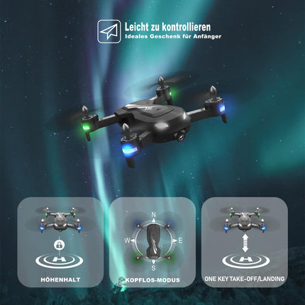 Wipkviey T26 drons ar 1080P kameru, tālvadības salokāms FPV kvadrokopters ar 2 baterijām, 26–30 min. Lidojums, 3D apgriešana, gravitācijas sensors, bezgalvas režīms, pacelšanās/nosēšanās ar vienu pogu