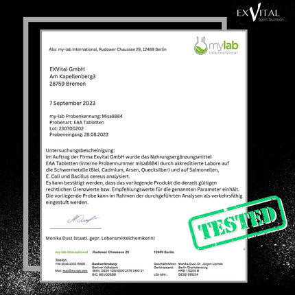 EXVital EAA tabletes ar 1036 mg vienā tabletē - 510 tabletes, visas 8 neaizvietojamās aminoskābes EAA - Multi Amino augsta deva - Vegāns - iepildīts Vācijā - bez piedevām