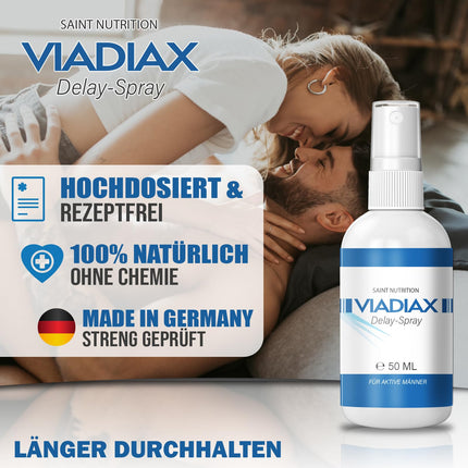 Viadiax aizkavējošais aerosols vīriešiem - augsta deva ar tūlītēju iedarbību, īpaši spēcīgs aizkavējošs aerosols - pielāgots vīriešu vajadzībām - ar augstākās kvalitātes maksimālu sniegumu, 50 ml