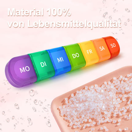 7 dienu tablešu kastīte, 7 dienu tablešu kastīte ar 7 nodalījumiem, ērts un mitrumizturīgs zāļu kastīte rokassomiņai vai kabatai zāļu glabāšanai, varavīksnes krāsā