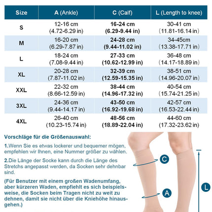 Medicīniskās kompresijas zeķes ar atvērtu purngalu sievietēm un vīriešiem 20-30 mmHg 2. klase, S-4XL izmērs, kompresijas zeķes, atbalsta zeķes varikozām vēnām, tūskai (bēša, M)