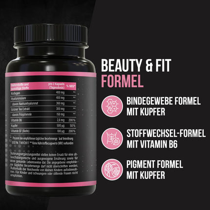 BRNR LADY BRNR - BeautyFit vielmaiņas formula ar B6 vitamīnu, saistaudiem ar varu, kolagēnu, augstu hialuronskābes devu, biotīnu, 120 kapsulas