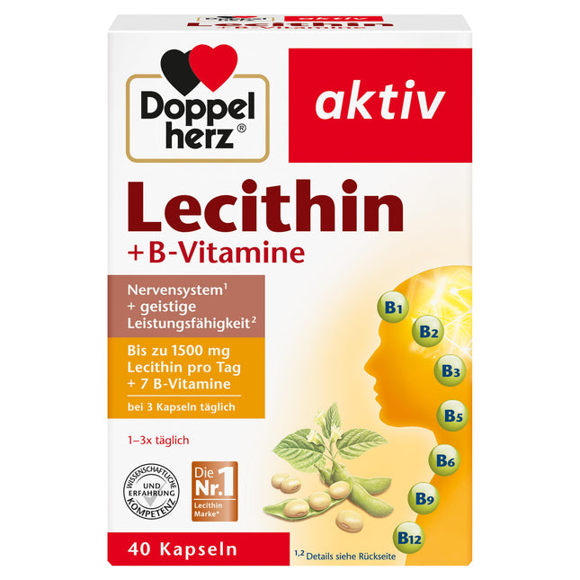 Doppelherz Lecitīns – uztura bagātinātājs ar B1, B2 un B6 vitamīniem, kas veicina normālu nervu sistēmas darbību – 1 x 40 kapsulas