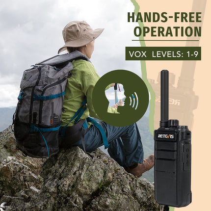 Retevis RB626 rācijas pieaugušajiem, 2000 mAh uzlādējams divvirzienu radio, 16 kanāli, USB lādētājs, VOX, pārnēsājama rācija medībām, kempingam (1 iepakojums)