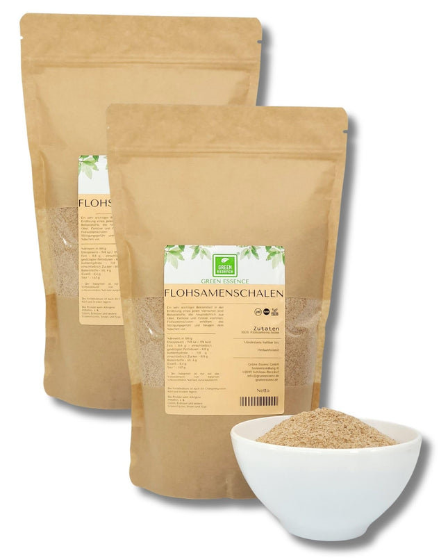 Psilija sēklu sēnalas 1 kg (2 x 500 g) - dabīgas šķiedrvielas no Green Essence - maltas psilija sēnalas - vegānisks - ar zemu ogļhidrātu saturu - ar augstu šķiedrvielu saturu - bez piedevām - keto diētā aizstāj miltus