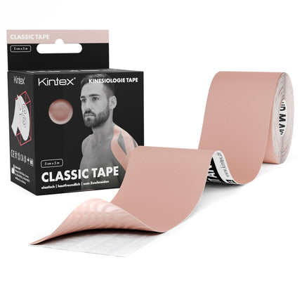 Kintex kinezioloģiskais lente Classic, 5 cm x 5 m, ādai draudzīga un ūdensizturīga kinezioloģiskais lente, fizioterapeits, medicīniskais lente, sportam un fizioterapijai (bēša)