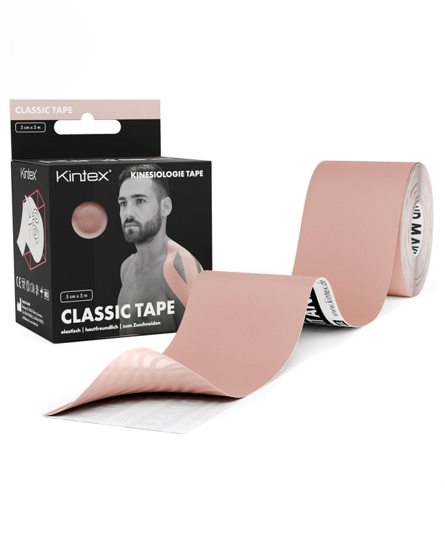 Kintex kinezioloģiskais lente Classic, 5 cm x 5 m, ādai draudzīga un ūdensizturīga kinezioloģiskais lente, fizioterapeits, medicīniskais lente, sportam un fizioterapijai (bēša)