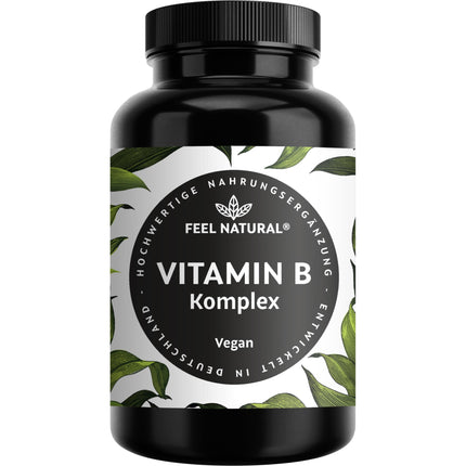Augstas devas B vitamīnu komplekss - 180 vegānas kapsulas - Visi 8 B vitamīni (B1, B2, B3, B5, B6, B7, B9, B12) - 500µg B12 vitamīna - bioaktīvās B vitamīna formas - laboratoriski pārbaudītas, ražotas Vācijā