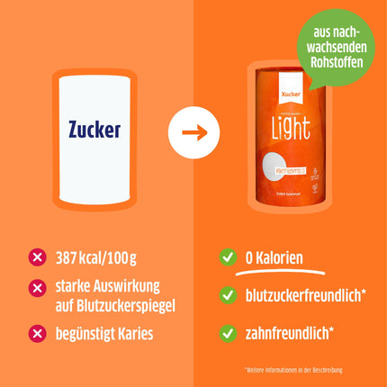 Xucker Light Erythritol 1kg bundža - bezkaloriju granulēts cukura aizstājējs kā vegāniska un zobiem draudzīga cukura alternatīva | bez cukura 0 kcal 100% salds