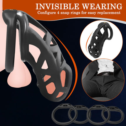 BDSMYOU 7.0 Cobra dzimumlocekļa būra šķīstības būris, 3D sveķu šķīstības būris vīriešiem, ar īpaši neredzamu slēdzeni un 4 sēklinieku gredzeniem, šķīstības josta vīriešiem, BDSM rotaļlietas, dzimumlocekļa būra dzimumloceklis (7.0, XXL)