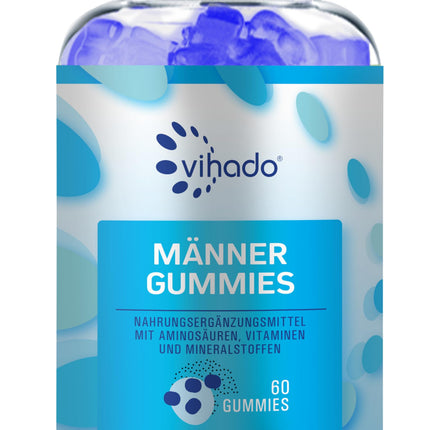 Vihado Blue Men gumijas konfektes - īpaši spēcīga tūlītējas iedarbības formula ar augstu devu - ar L-arginīnu, L-glutationu, L-glutamīnu, 60 gumijas konfektes