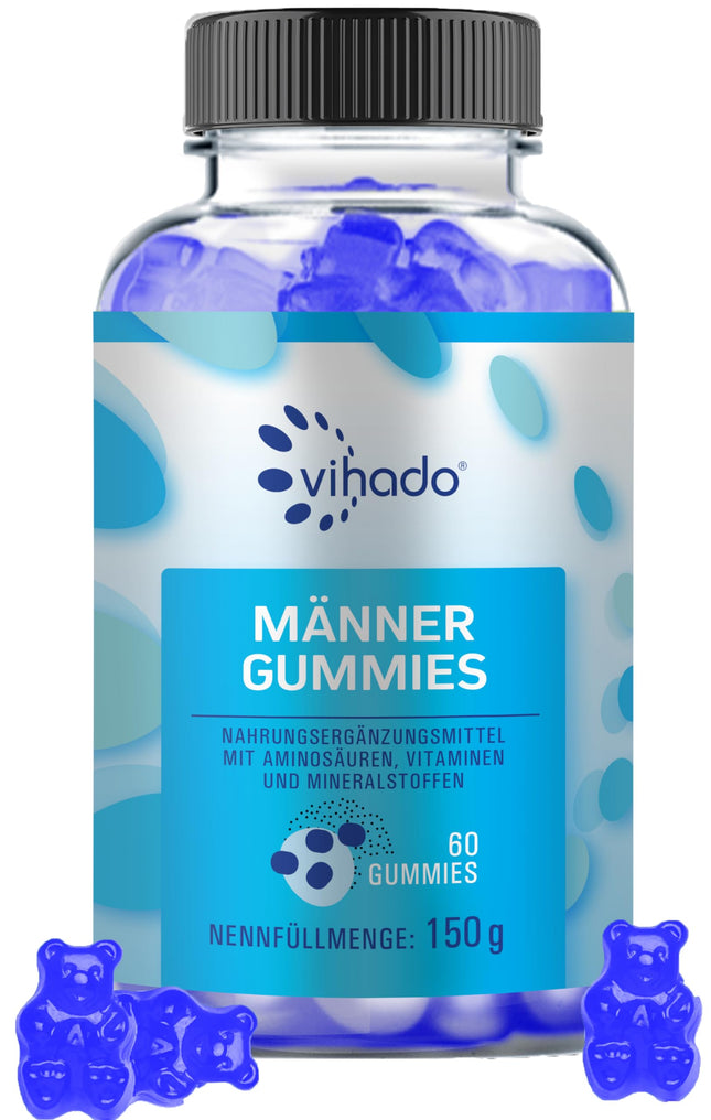 Vihado Blue Men gumijas konfektes - īpaši spēcīga tūlītējas iedarbības formula ar augstu devu - ar L-arginīnu, L-glutationu, L-glutamīnu, 60 gumijas konfektes