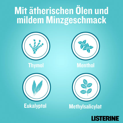 LISTERINE Cool Mint Mild (500 ml), antibakteriāls mutes skalošanas līdzeklis ar ēteriskajām eļļām un bezalkoholisks, maigs zobu kopšanas līdzeklis, samazina aplikumu, efektīvi cīnās ar sliktu elpu.