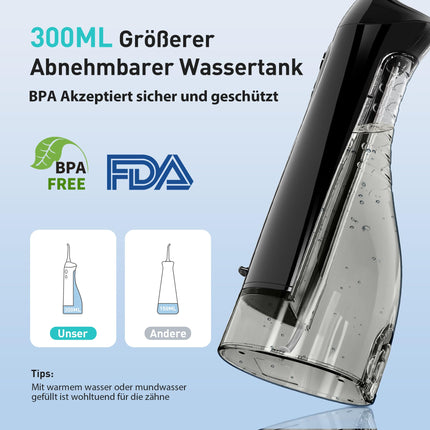 COSLUS mutes dobuma irrigators, bezvadu pārnēsājams elektriskais zobu tīrītājs, 300 ml ūdens tvertnes uzlādējams zobu irrigators, dubultā ūdens zobu diegs, IPX7 ūdensizturīgs mutes dobuma irrigatora testa uzvarētājs tīrīšanai ceļojuma laikā