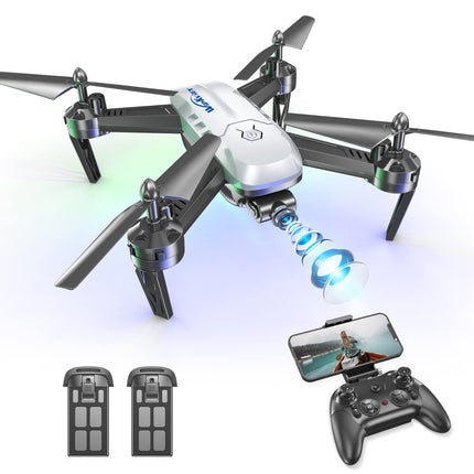 Wipkviey T6 drons ar 1080p kameru, RC kvadrokopters iesācējiem, WiFi FPV drons ar 2 baterijām, gravitācijas sensors, apgriešanas režīms, pacelšanās/nosēšanās ar vienu pogu, atgriešanās ar vienu pogu, bezgalvas režīms