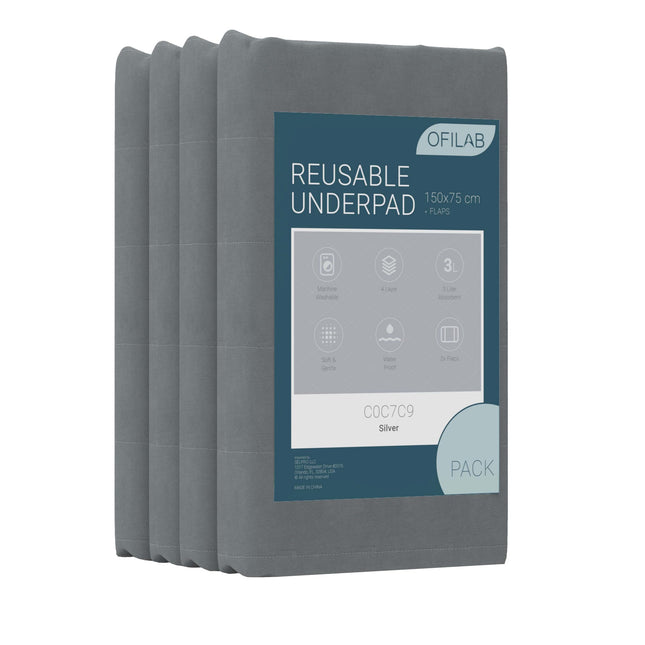 OFILAB | Nesaturēšanas ieliktnis, mazgājams, 150 cm, ar spārniņiem un 4 slāņiem | 2 gabali | Absorbējošs 3 l/m² | Ūdensizturīgs un atkārtoti lietojams | Senioriem, bērniem | Pieejams 90 cm, 135 cm, 150 cm izmēros