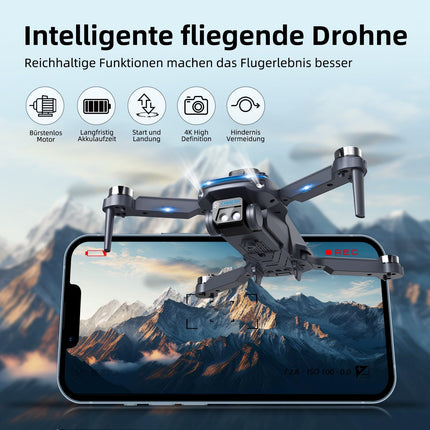 Drons ar 4K kameru, salokāms ar tālvadības pulti, iekštelpu šķēršļu apiešana, optiskās plūsmas pozicionēšana, žestu fotografēšana, 360° pagrieziens, divas baterijas, rotaļu dāvana bērniem