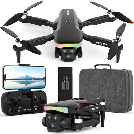 GPS drons ar 4k kameru pieaugušajiem un bērniem, RGB LED gaisma, 90° elektriski regulējama lēca, profesionāls GPS drons, 5 GHz WiFi tiešraides video, RC FPV F417 drona automātiska atgriešanās, sekojiet man, rokassoma, svars zem 250 g