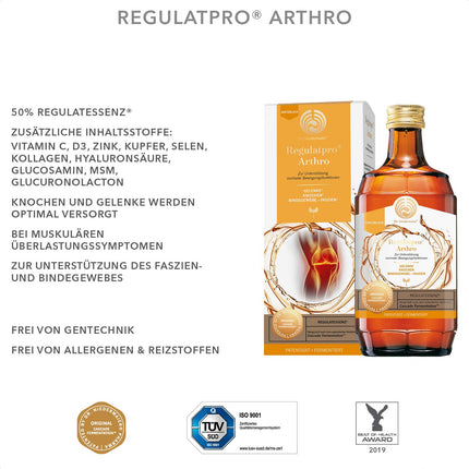 Dr. Niedermaier Regulatpro® Arthro I locītavām, kauliem, saistaudiem un fascijai* I paaugstināta veiktspēja I satur B, C, D3 vitamīnus, kolagēnu, hialuronskābi, MSM, glikozamīnu I 2 x 350 ml
