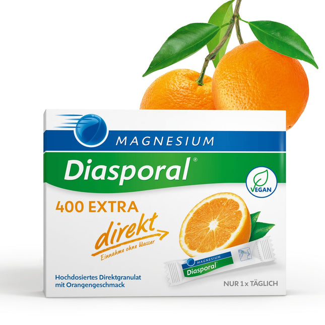 Magnijs-Diasporal 400 EXTRA tieši | Magnija nūjiņas ar augļu magnija pulveri | EXTRA KLASES tiešās granulas ar 400 mg magnija vienā paciņā, 50 magnija tiešās granulas