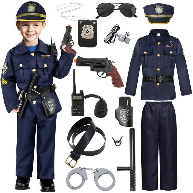 Fover policijas kostīms bērniem zēniem 12 gab. policijas aprīkojums policijas nūjas policijas signāli policijas cepure krekls rācijas policijas rotaļlietu komplekts Helovīna karnevāls dzimšanas dienas policijas kostīms FR010XL