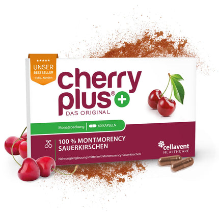 ASV Montmorency skābo ķiršu kapsulas – augsta skābo ķiršu ekstrakta deva – 55 000 mg dienā – Cherry PLUS