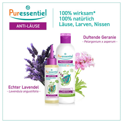 Puressentiel pretutu komplekts losjonam 100 ml ar ķemmi + Poudoux šampūns 200 ml + atmiņas spēle – aktīvā viela 100% dabīgas izcelsmes – rotaļīgi iznīcina utis, kāpurus un gnīdas – iedarbojas 10 minūtēs
