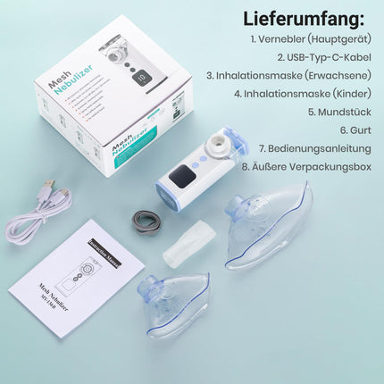 HITHINKMED bērnu inhalators, uzlādējams inhalators ar atpakaļskaitīšanas taimeri un automātisko tīrīšanas funkciju, inhalatori pieaugušajiem lietošanai mājās un ceļojumos (zils)