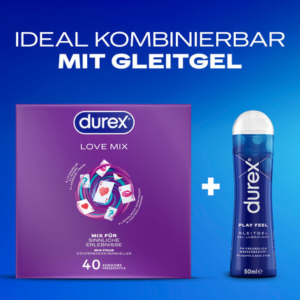 Durex Love Mix prezervatīvu maisījums – daudzpusīgs jaukts iepakojums ar 5 dažādiem prezervatīvu veidiem, ko izmēģināt – 40 prezervatīvi (1 iepakojums)