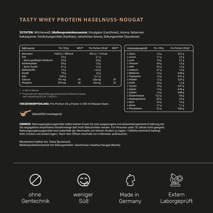 Sūkalu proteīna pulveris [Nut Nuga] - augsta proteīna satura proteīna pulvera kokteilis - proteīna pulvera sūkalu proteīna kokteilis ar 22 g proteīna vienā porcijā - proteīna kokteilis ar BCAA un EAA (1000 g) Wehle Sports®