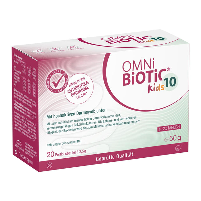 OMNi BiOTiC 10 bērniem | 20 porcijas (50 g) | 10 baktēriju celmi | 10 miljardi baktēriju vienā dienas devā | Pulveris | Ar inulīnu | Vegāns | Bez glutēna | Bez laktozes | Ikdienas lietošanai