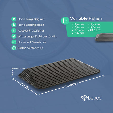 Bepco ratiņkrēslu rampa - durvju malas rampa - sliekšņa rampa - gumijas apmales rampa - piekļuves rampa - durvju sliekšņa rampa (10,3 x 90 x 61 cm)
