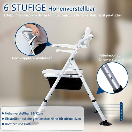 CYHWQ saliekamais tualetes krēsls ar polsterētu sēdekli un tualetes spaini, regulējams augstuma tualetes krēsls senioriem, dušas krēsls, saliekams tualetes krēsls ar roku balstu un atzveltni