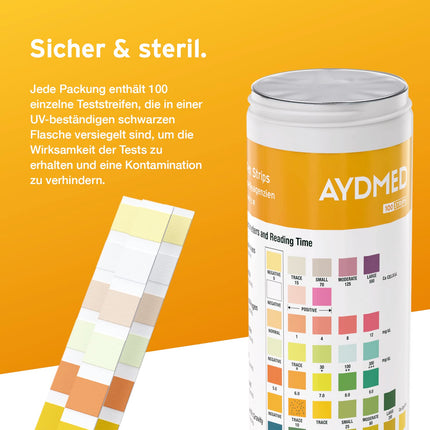 100 x Aydmed urīna analīzes testa strēmeles 10 parametru urīna testa strēmeles leikocītu, nitrītu, urobilinogēna, olbaltumvielu, pH, asiņu, īpatnējā svara, ketonvielu, bilirubīna un glikozes noteikšanai