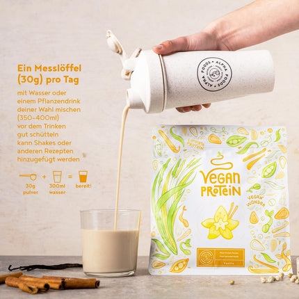 Vegānu proteīna pulveris | Vaniļa | 1,2 kg proteīna pulvera | Augstākās kvalitātes olbaltumvielas | Ražots Vācijā | Alfa pārtikas produkti