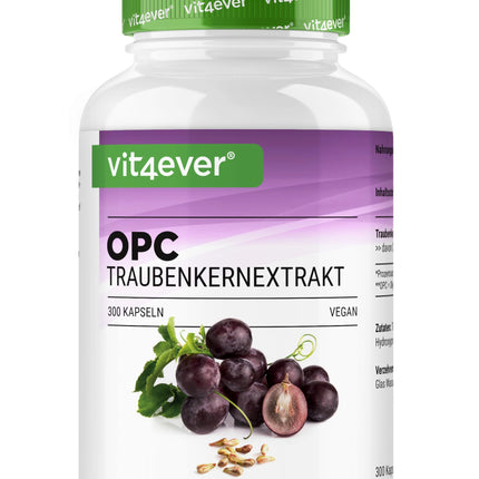 OPC vīnogu kauliņu ekstrakts - 300 kapsulas - 1000 mg ekstrakta ar 700 mg OPC - Augstākais OPC saturs saskaņā ar HPLC - Laboratorijā pārbaudīts OPC no Eiropas vīnogām - Vegāns - Augsta deva