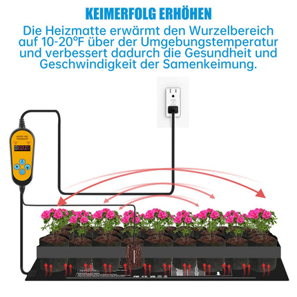WADEO augu sildīšanas paklājiņš 52 x 25 cm, stādu sildīšanas paklājiņš ar termostatu no 5°C līdz 45°C, siltumnīcas sildīšanas paklājiņš ūdensnecaurlaidīgs, siltāks paklājiņš stādu diedzēšanai