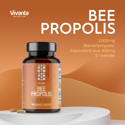 Bišu propolisa kapsulas — 2000 mg propolisa ekvivalents vienā porcijā — 180 kapsulas (3 mēnešu krājumi) — 400 mg dabīga 5:1 bišu propolisa ekstrakta x 90 porcijas