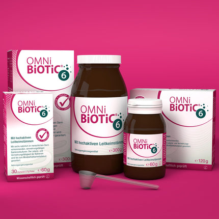 OMNi BiOTiC 6 | Stikls | 60 porcijas (120 g) | 6 baktēriju celmi | 4 miljardi baktēriju vienā dienas devā | Pulveris | Ar inulīnu | Vegāns | Bez glutēna | Bez laktozes | Ikdienas lietošanai