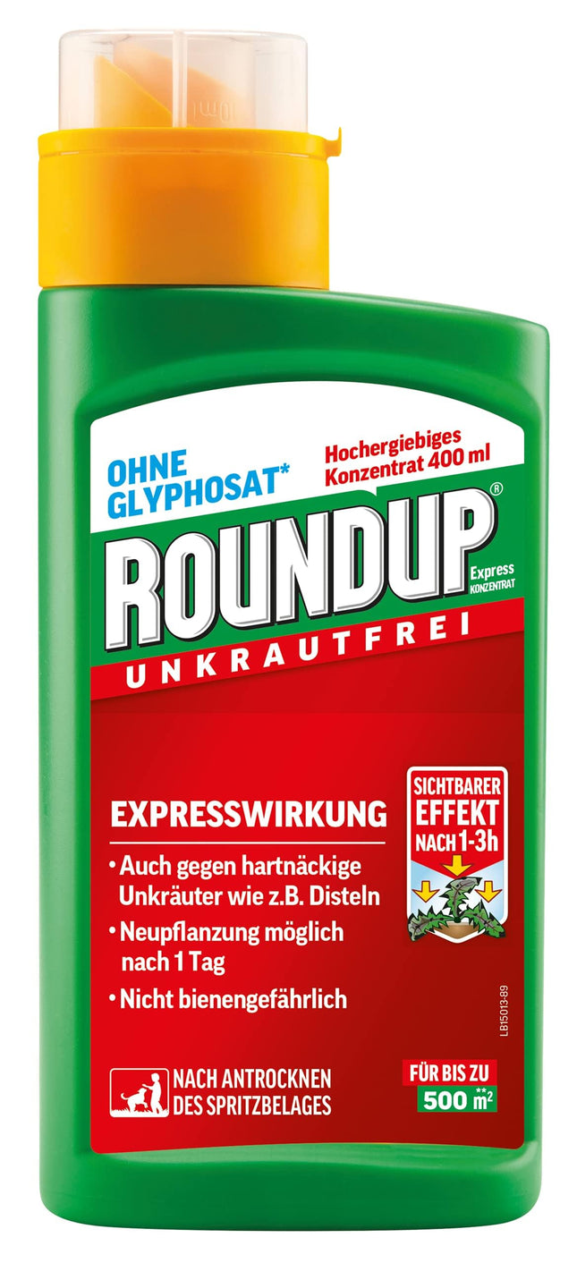 Roundup Express koncentrāts nezāļu iznīcinātājam, 400 ml, pret nezālēm un zāli, bez glifosāta, līdz 500 m²