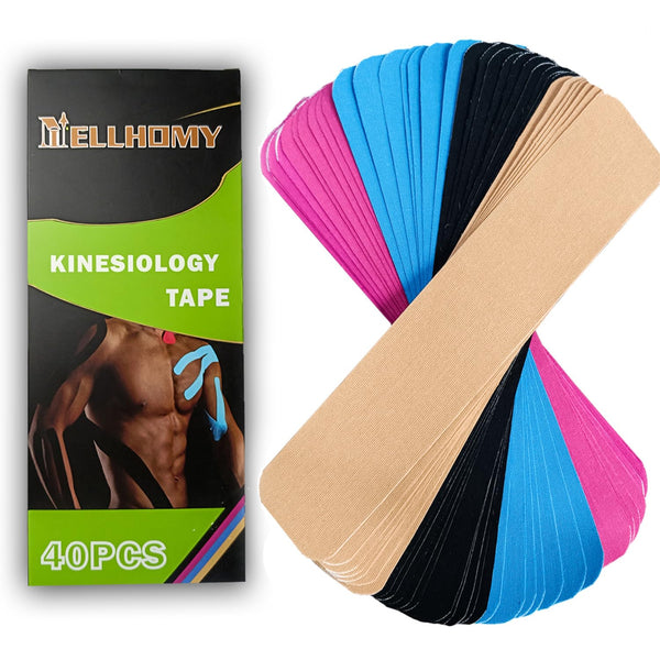 Kinezioloģiskās lentes <40 gab.> Iepriekš sagrieztas kinezioloģisko lentu strēmeles, elastīga sportiska lente locītavu atbalstam un muskuļu sāpju mazināšanai <5 cm, 25 cm/Trip> Kokvilnas ūdensnecaurlaidīga sporta lente (Mix-4)