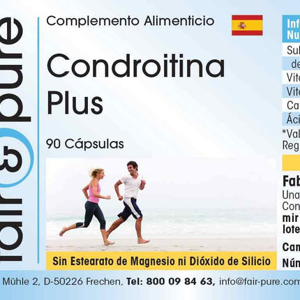 Fair &amp; Pure® - Chondroitin Plus - 90 kapsulas - ar hialuronskābi - kalciju - D un E vitamīniem - bez magnija stearāta