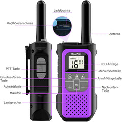 Rāciju komplekts (3 gab.), NXGKET rācija 5 km pieaugušajiem un bērniem, 16 kanālu radio komplekts, uzlādējams ar 1200mAh litija jonu akumulatoru, USB-C uzlādes kabelis, VOX kempingam, pārgājieniem, ceļošanai, slēpošanai, makšķerēšanai, medībām