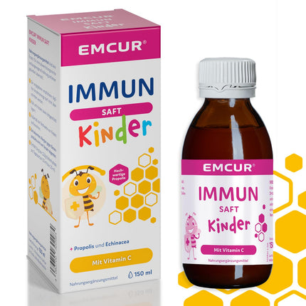 Emcur® imūnsupresīvs sula bērniem | ar C vitamīnu¹ | Imūnsistēma¹ | papildus propoliss, ehinācija | Timiāns | Plantāns | 150 ml | šķidrums