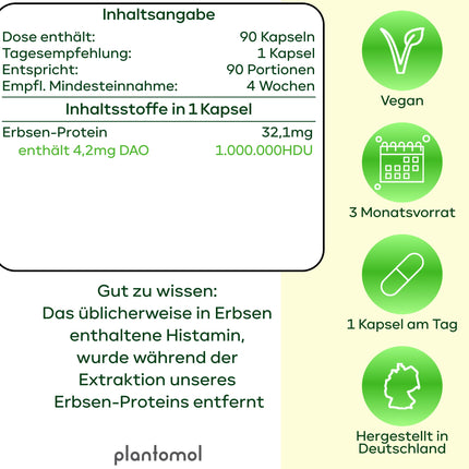 DAO kapsulas — 1 000 000 HDU — tikai 1 kapsula dienā — DAO enzīms no zirņiem — vegāns DAO — 1 miljons histamīnu noārdošu vienību — 3 mēnešu krājums