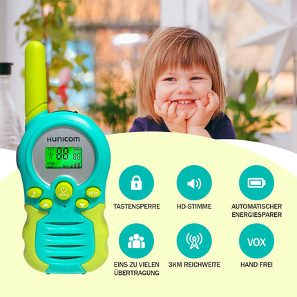 Bērnu rācijas zēniem, meitenēm, rotaļlietām, dāvanām – Walky Talky Kids Long Range PMR divvirzienu radio (uzlādējams ciāna krāsā)
