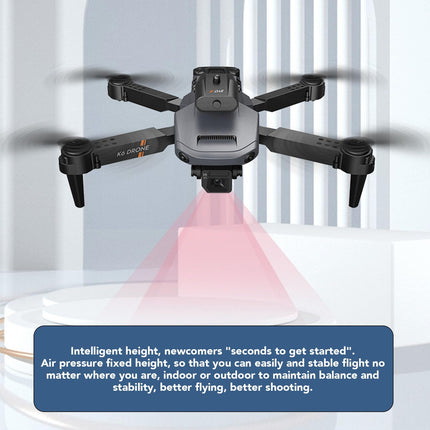Salokāms kvadrokoptera drons, K6 FPV RC kvadrokopters ar 1080P 4K HD dubulto kameru, 15 minūšu lidojuma laiks, inteliģenta planēšana un šķēršļu apiešana, 50x tālummaiņas Wi-Fi drons