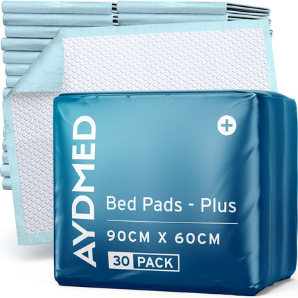 30 x AYDMED medicīniskie spilventiņi 60x90cm | Augsti absorbējošs vienreizlietojamais gultas paliktnis nesaturēšanas gadījumiem | Pārtinamais paklājiņš mazuļiem | Ūdensnecaurlaidīgi ieliktņi un gultas paliktņi pieaugušajiem, zīdaiņiem, mājdzīvniekiem